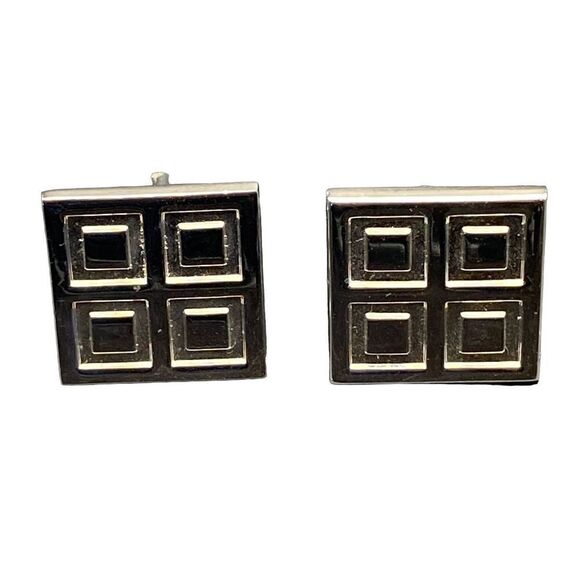 Vintage Hickock silver tone square cuff links with inner square pattern - Picture 1 of 8